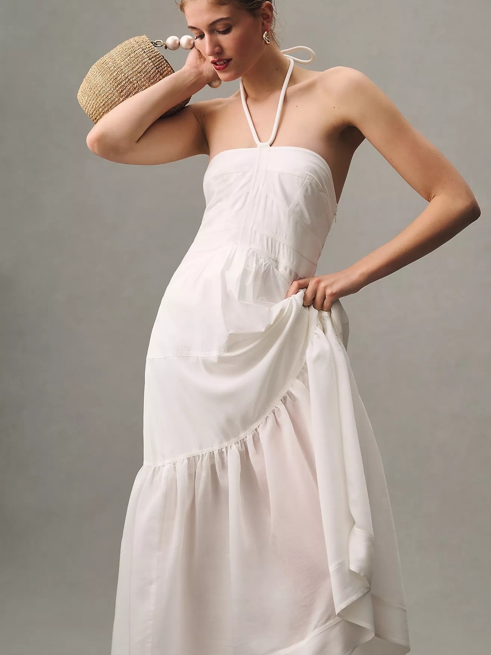 Mare Mare Anthropologie White Strapless Halter Maxi Dress Size M